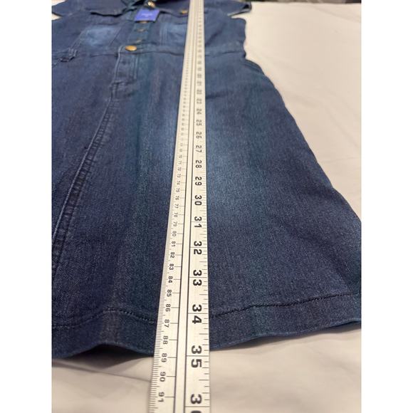 NEW Chouyatou Cap Sleeve Bodycon 1/2 Button Placket Mini Denim Pencil Dress M - Picture 9 of 13